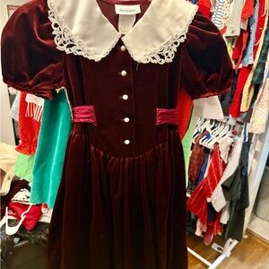 Vintage Bonnie Jean Elegant Burgundy Velvet Kids dress 7